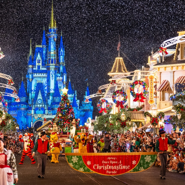 Mickey Christmas Party at Magic Kingdom with luxury limo and black car service transportation